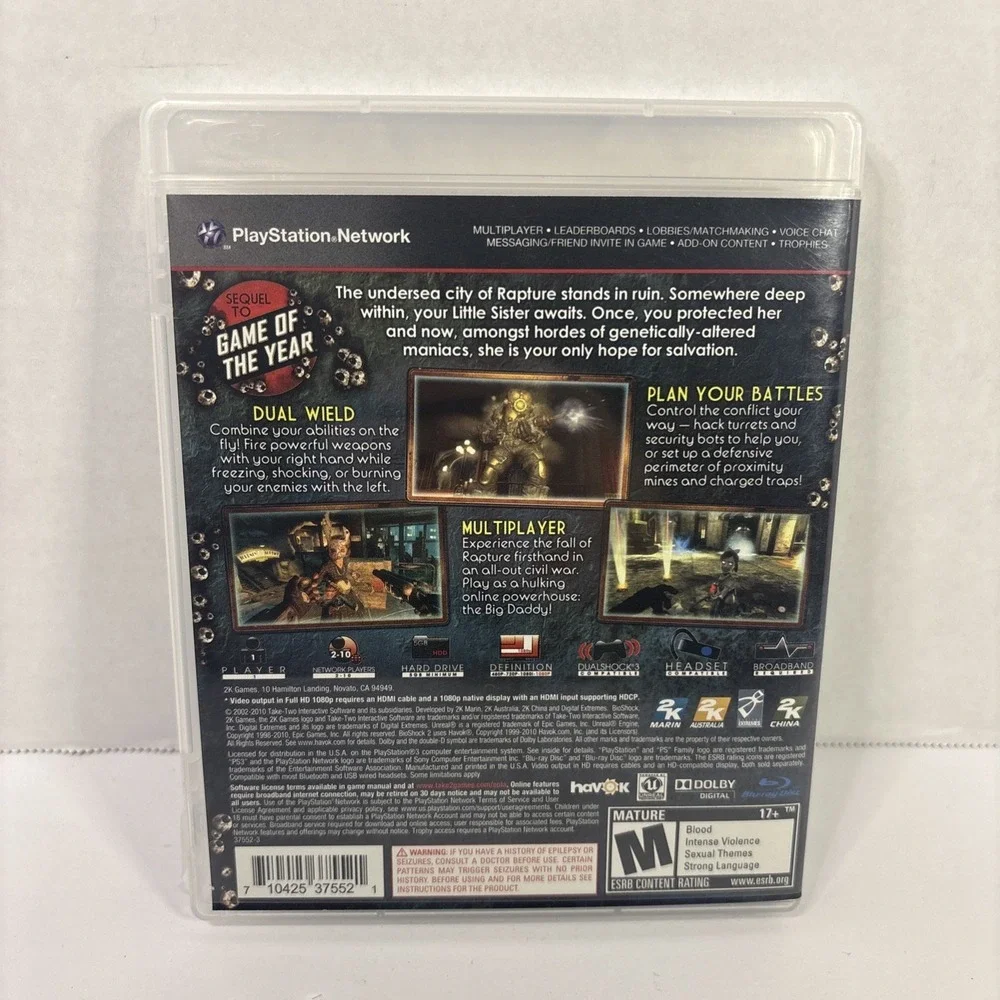 BioShock 2 PS3 Sony PlayStation 3 2010 Complete CIB w/ Manual Tested
